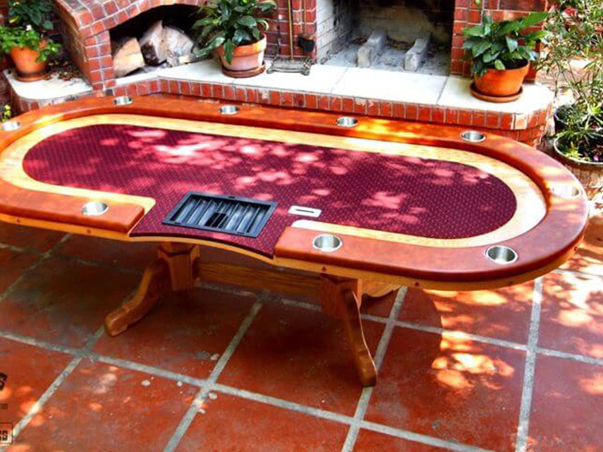  image of a custom poker table on an outdoor patio